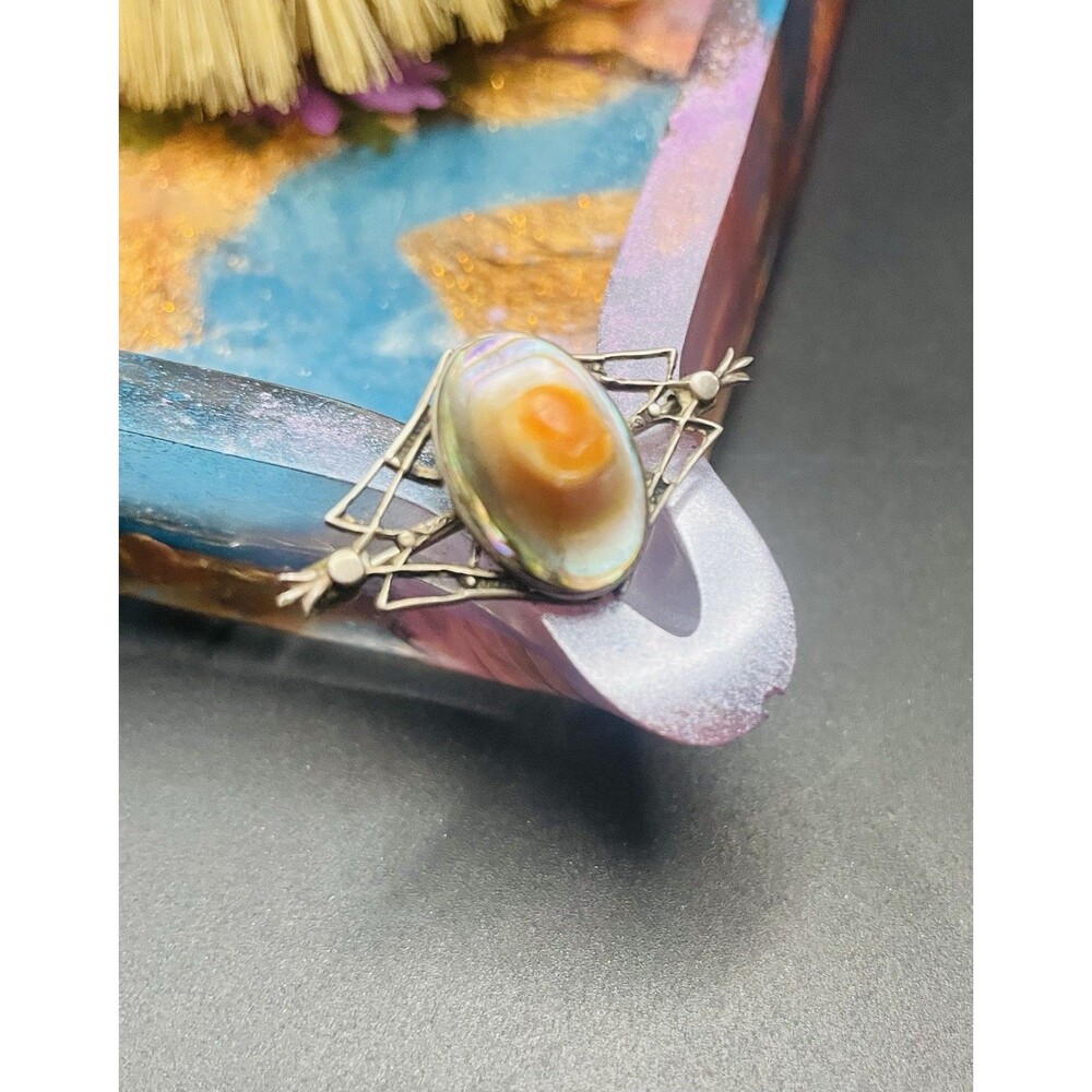 Antique Victorian Sterling Mother Of Pearl/Abalone Blister Brooch C Clasp